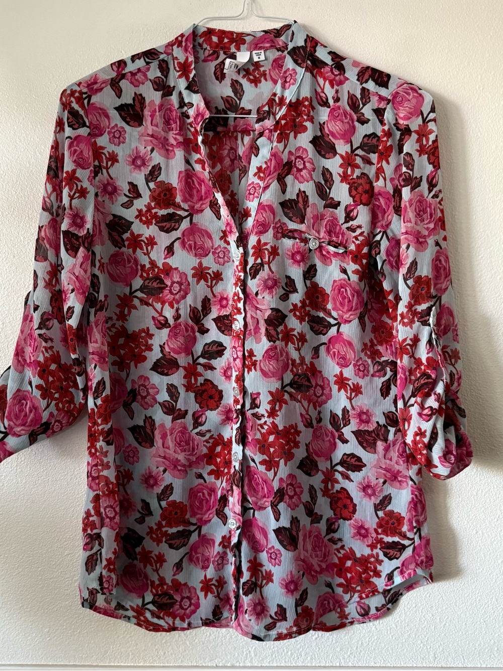 Kut from the Kloth Pink & Red Floral Button-Down Shirt